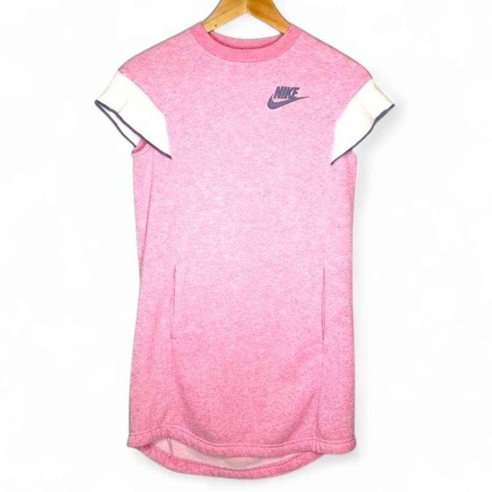 Nike Pink Fleece‎ Sweatshirt Mini Dress Girl's Flutter Sleeve Pockets Sporty L